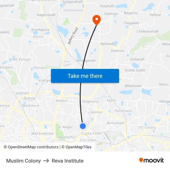 Muslim Colony to Reva Institute map