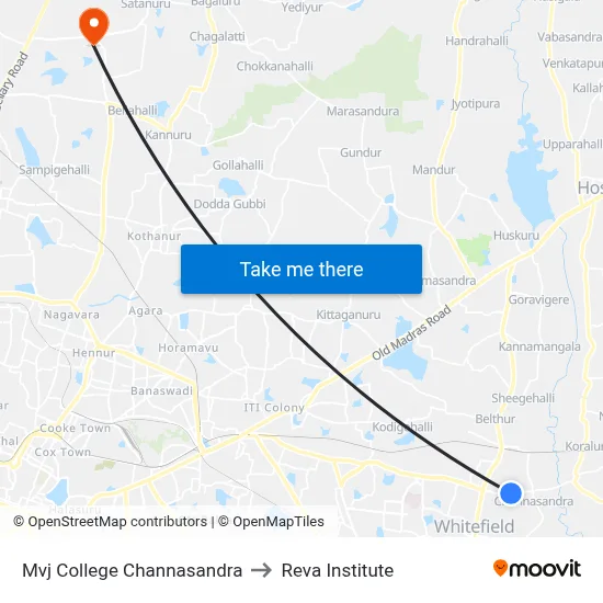 Mvj College Channasandra to Reva Institute map