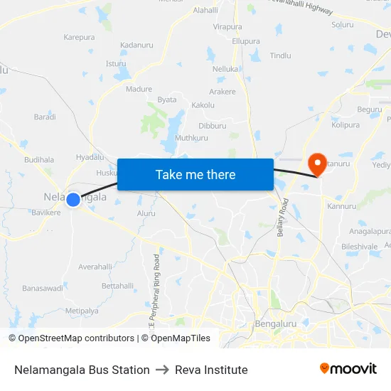 Nelamangala Bus Station to Reva Institute map