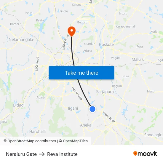 Neraluru Gate to Reva Institute map