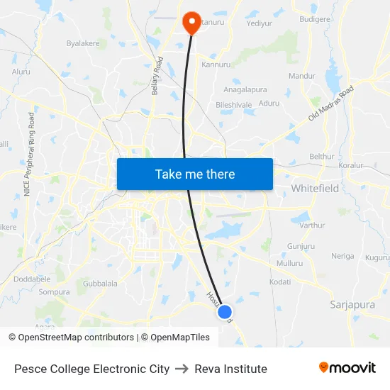 Pesce College Electronic City to Reva Institute map