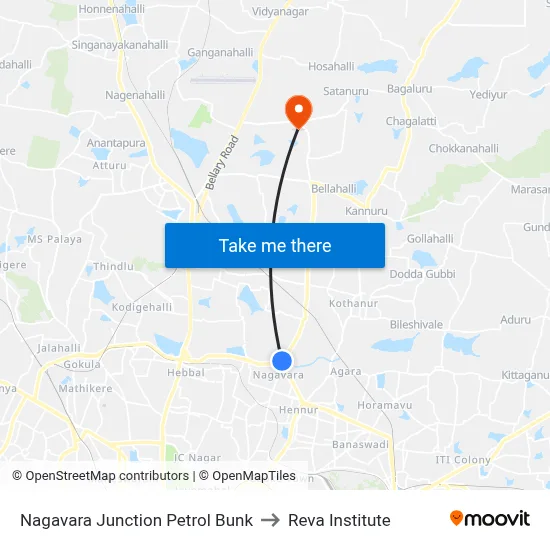 Nagavara Junction Petrol Bunk to Reva Institute map