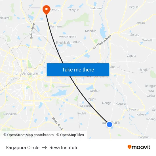 Sarjapura Circle to Reva Institute map