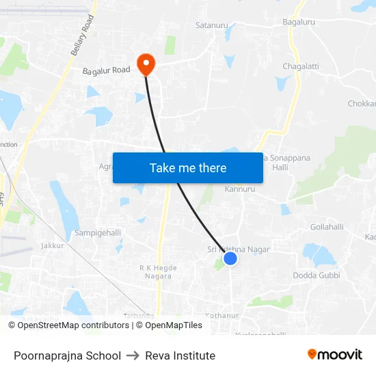 Poornaprajna School to Reva Institute map