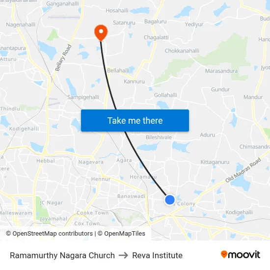 Ramamurthy Nagara Church to Reva Institute map