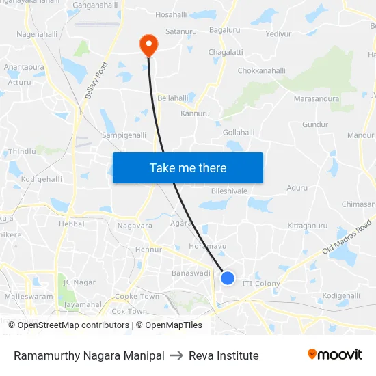 Ramamurthy Nagara Manipal to Reva Institute map