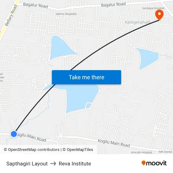 Sapthagiri Layout to Reva Institute map