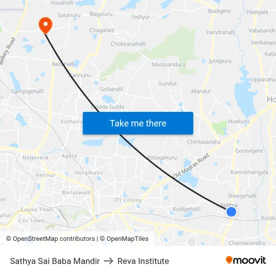 Sathya Sai Baba Mandir to Reva Institute map