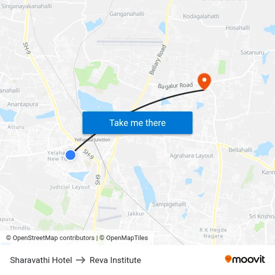 Sharavathi Hotel to Reva Institute map
