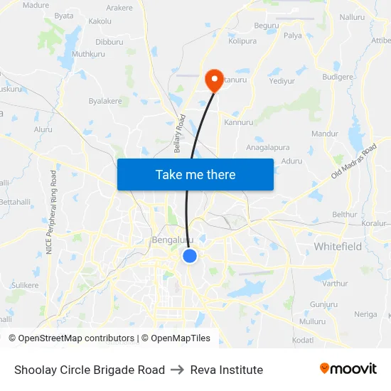 Shoolay Circle Brigade Road to Reva Institute map