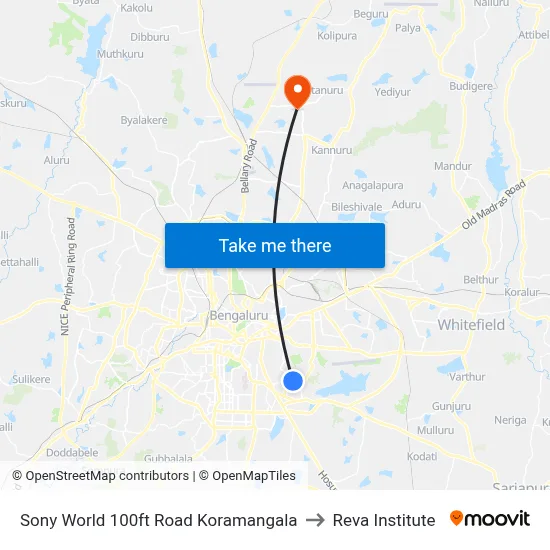 Sony World 100ft Road  Koramangala to Reva Institute map