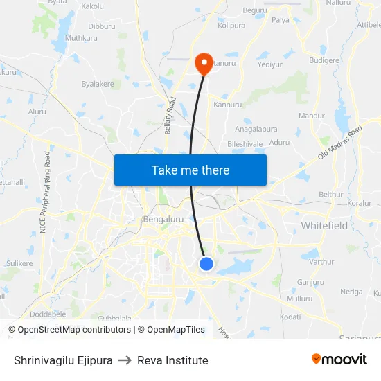 Shrinivagilu Ejipura to Reva Institute map