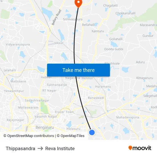 Thippasandra to Reva Institute map
