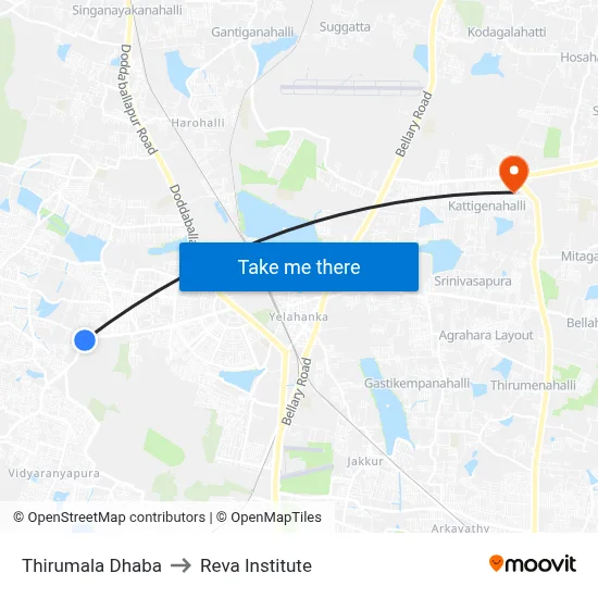 Thirumala Dhaba to Reva Institute map
