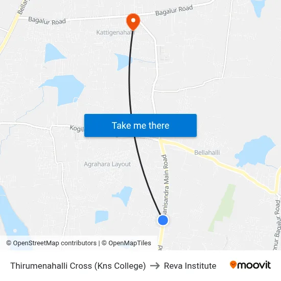 Thirumenahalli Cross (Kns College) to Reva Institute map