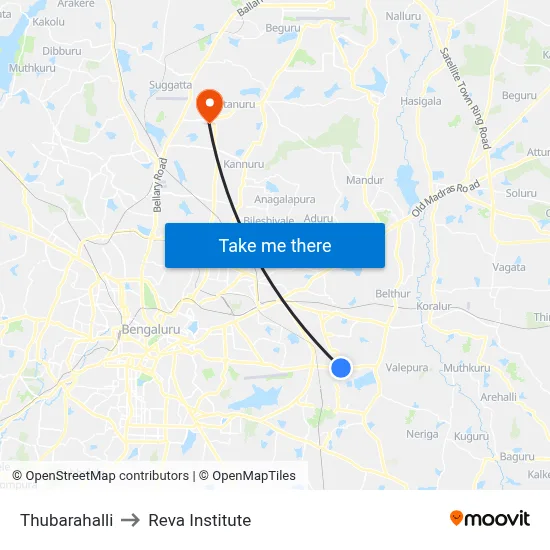 Thubarahalli to Reva Institute map
