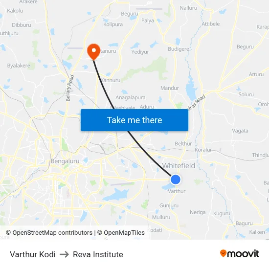 Varthur Kodi to Reva Institute map