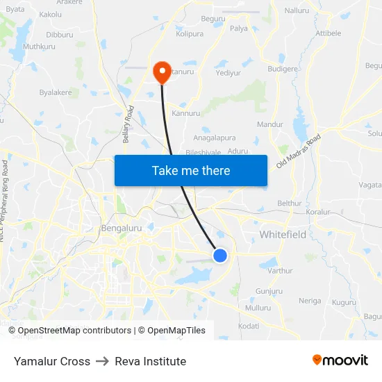 Yamalur Cross to Reva Institute map