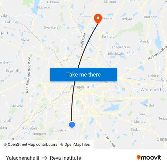Yalachenahalli to Reva Institute map
