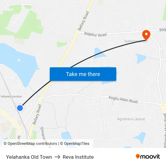 Yelahanka Old Town to Reva Institute map