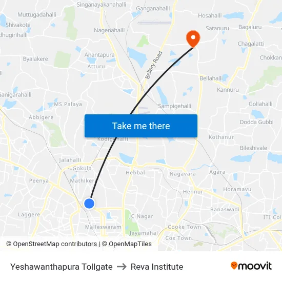 Yeshawanthapura Tollgate to Reva Institute map
