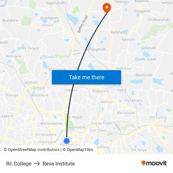 Rc College to Reva Institute map