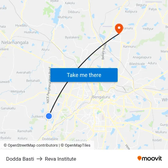Dodda Basti to Reva Institute map