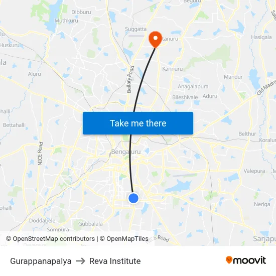 Gurappanapalya to Reva Institute map