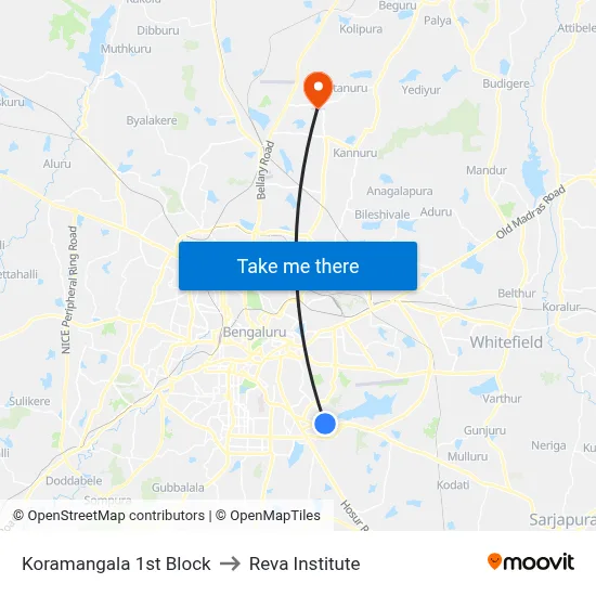 Koramangala 1st Block to Reva Institute map