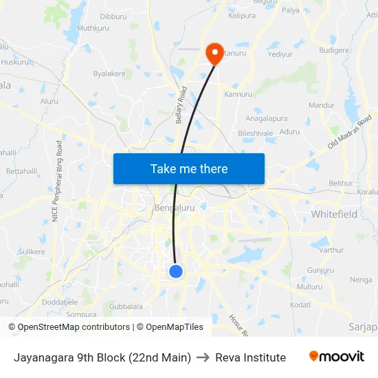Jayanagara 9th Block (22nd Main) to Reva Institute map