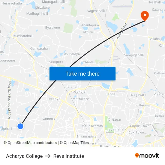 Acharya College to Reva Institute map