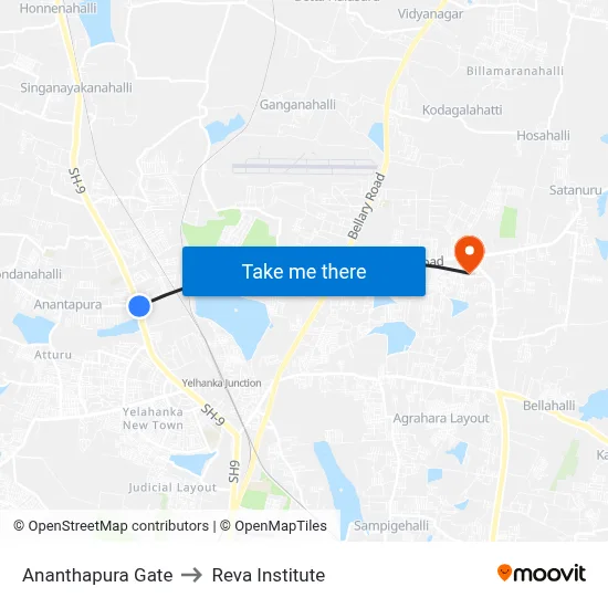 Ananthapura Gate to Reva Institute map