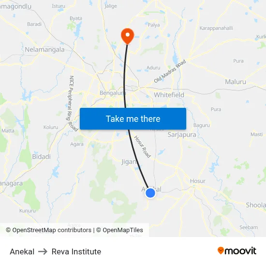 Anekal to Reva Institute map