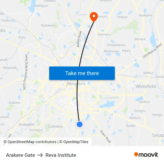 Arakere Gate to Reva Institute map
