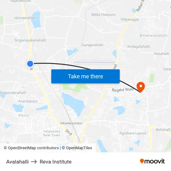 Avalahalli to Reva Institute map