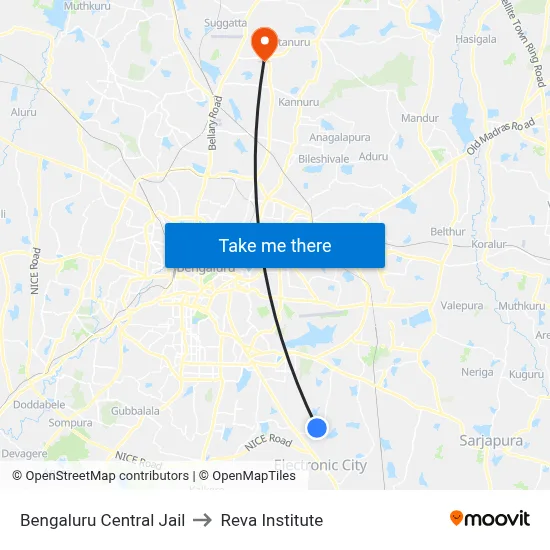 Bengaluru Central Jail to Reva Institute map