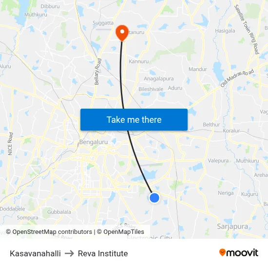 Kasavanahalli to Reva Institute map
