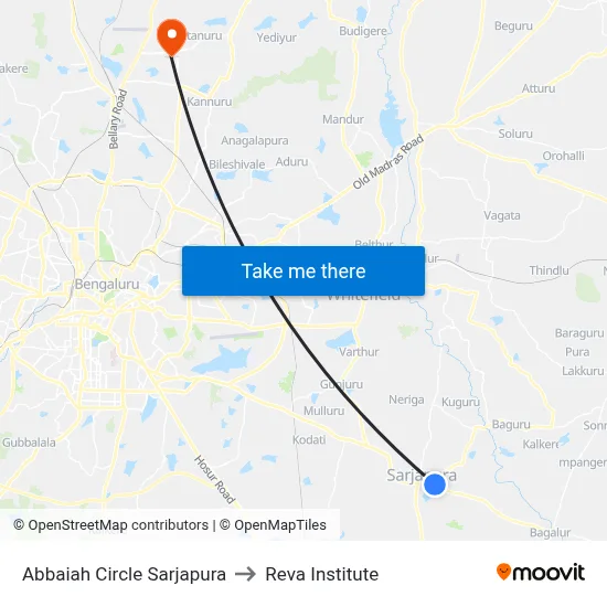 Abbaiah Circle Sarjapura to Reva Institute map