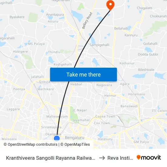Kranthiveera Sangolli Rayanna Railway Station to Reva Institute map