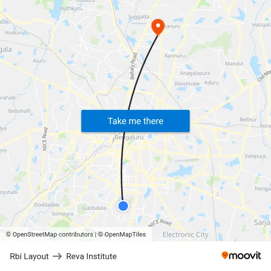 Rbi Layout to Reva Institute map