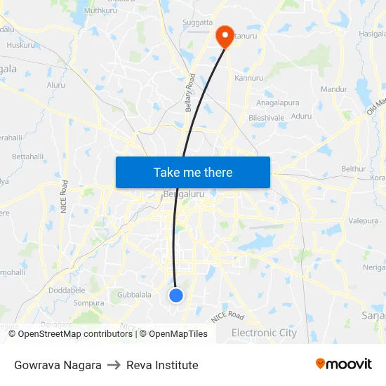 Gowrava Nagara to Reva Institute map