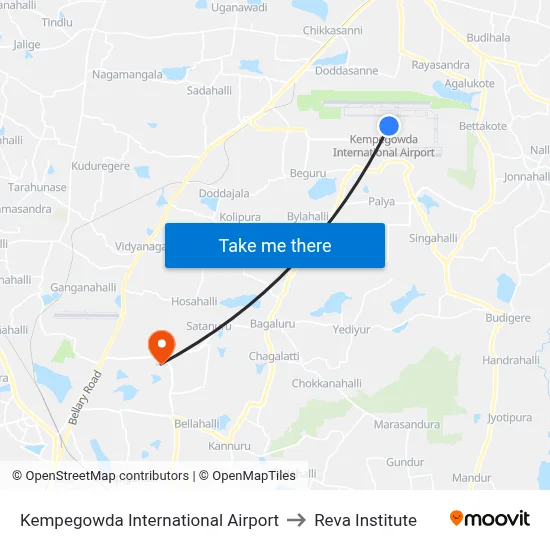 Kempegowda International Airport to Reva Institute map