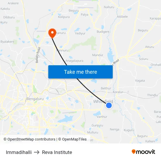Immadihalli to Reva Institute map