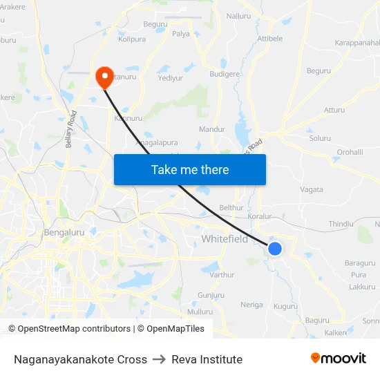 Naganayakanakote Cross to Reva Institute map