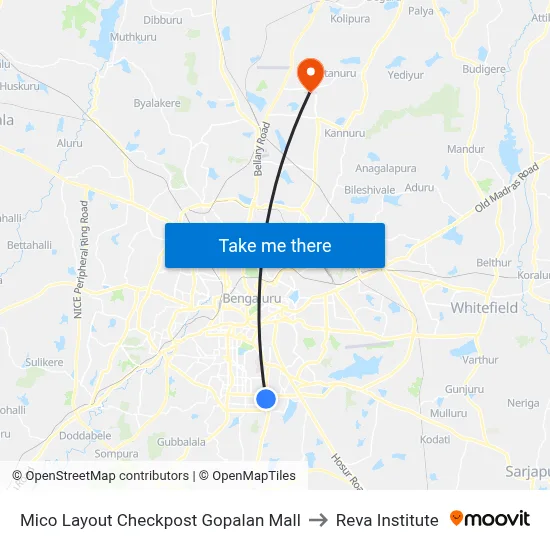 Mico Layout Checkpost Gopalan Mall to Reva Institute map