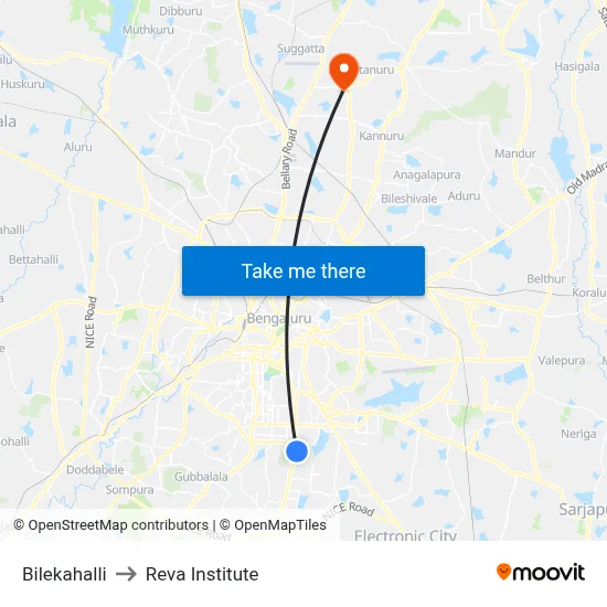 Bilekahalli to Reva Institute map