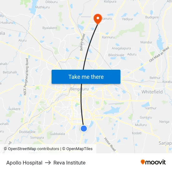Apollo Hospital to Reva Institute map