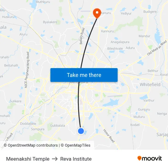 Meenakshi Temple to Reva Institute map