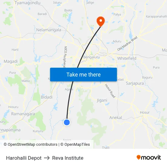 Harohalli Depot to Reva Institute map