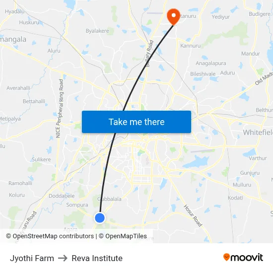 Jyothi Farm to Reva Institute map